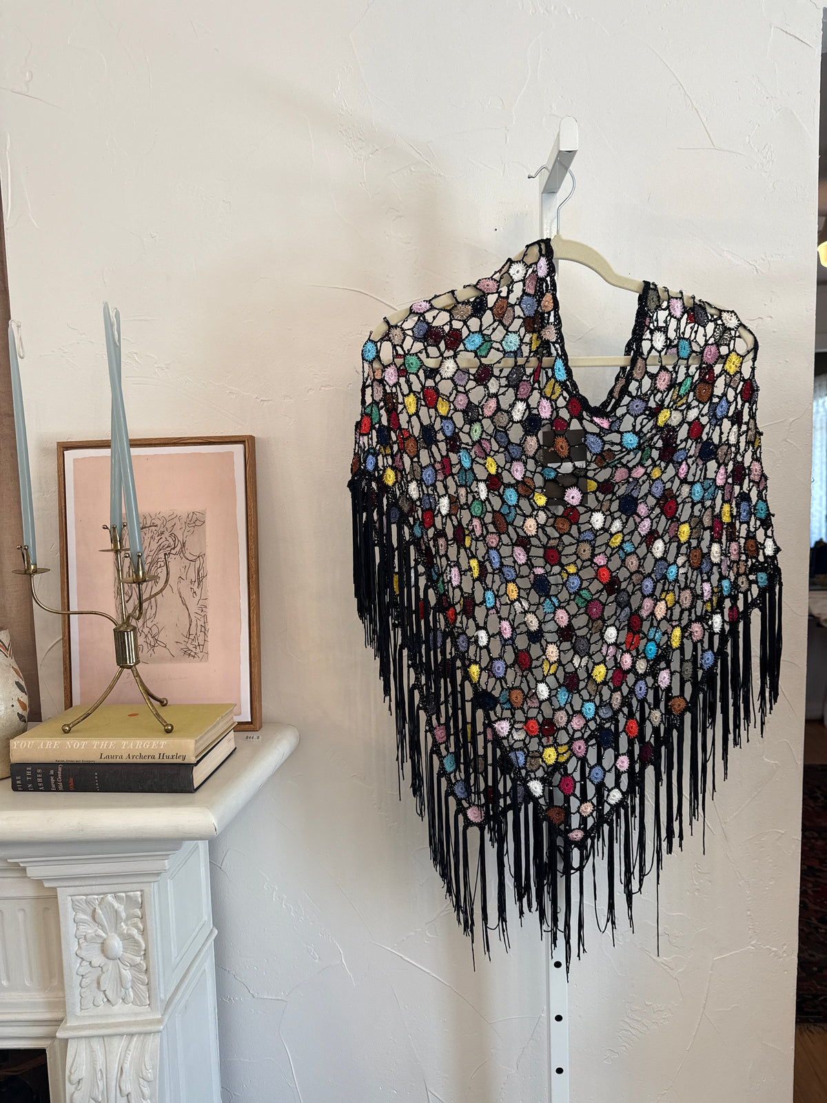 1074 Mesh Sparkly Fringe Poncho