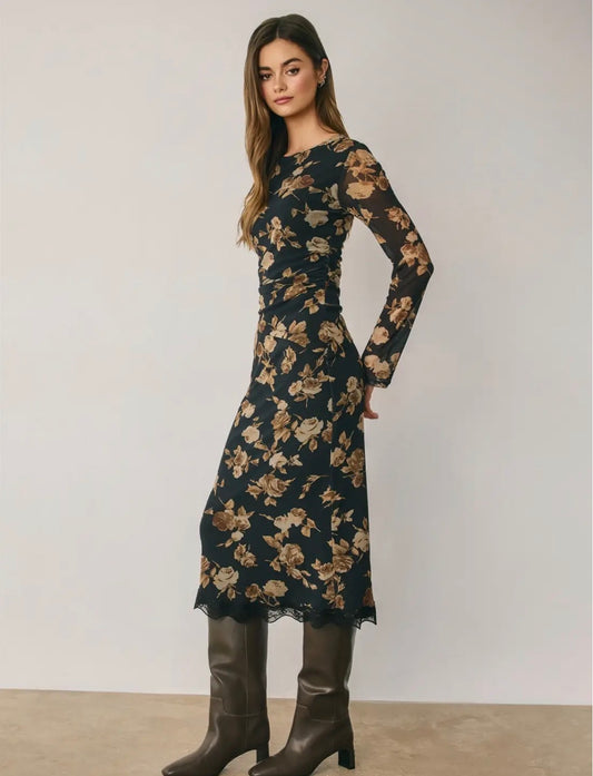 Zuri Vintage Floral Mesh Asymmetrical Top