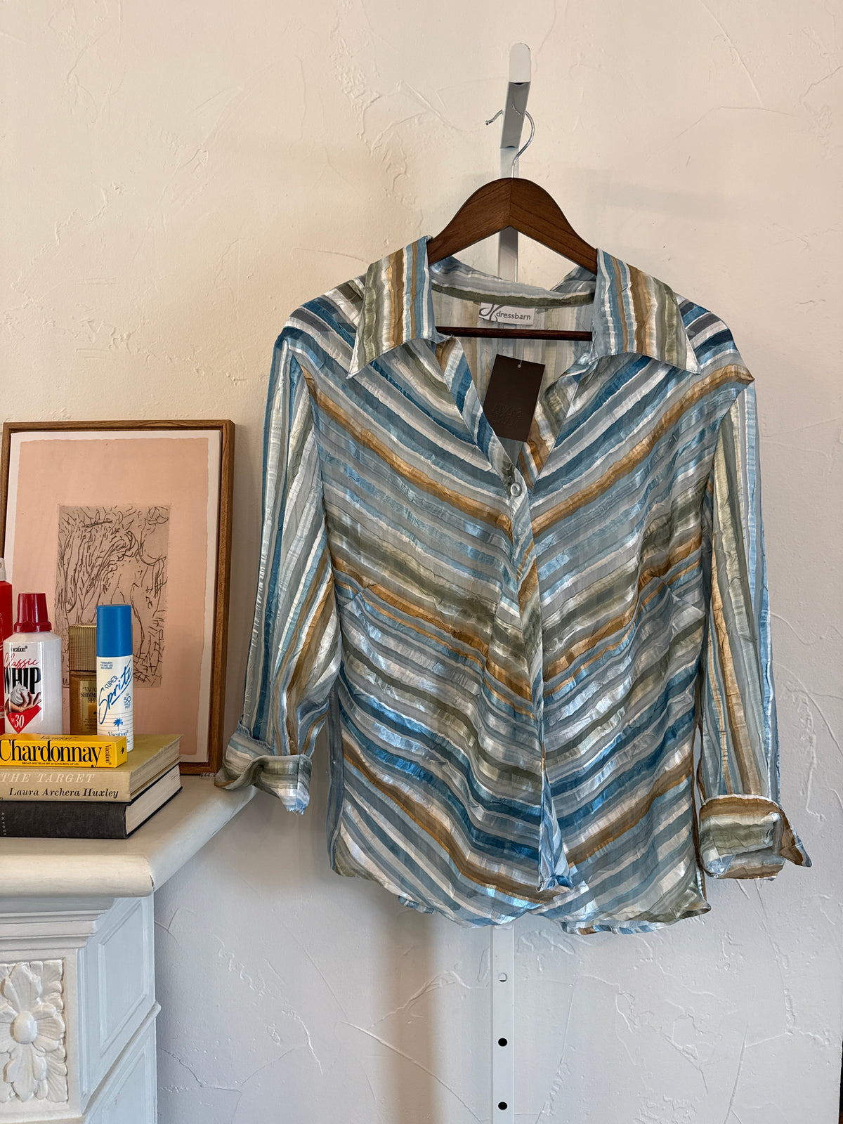 Dressbarn Sheer Blue Striped Blouse