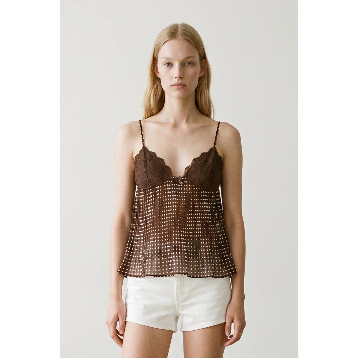Dove Lace Chiffon Pleated Camisole
