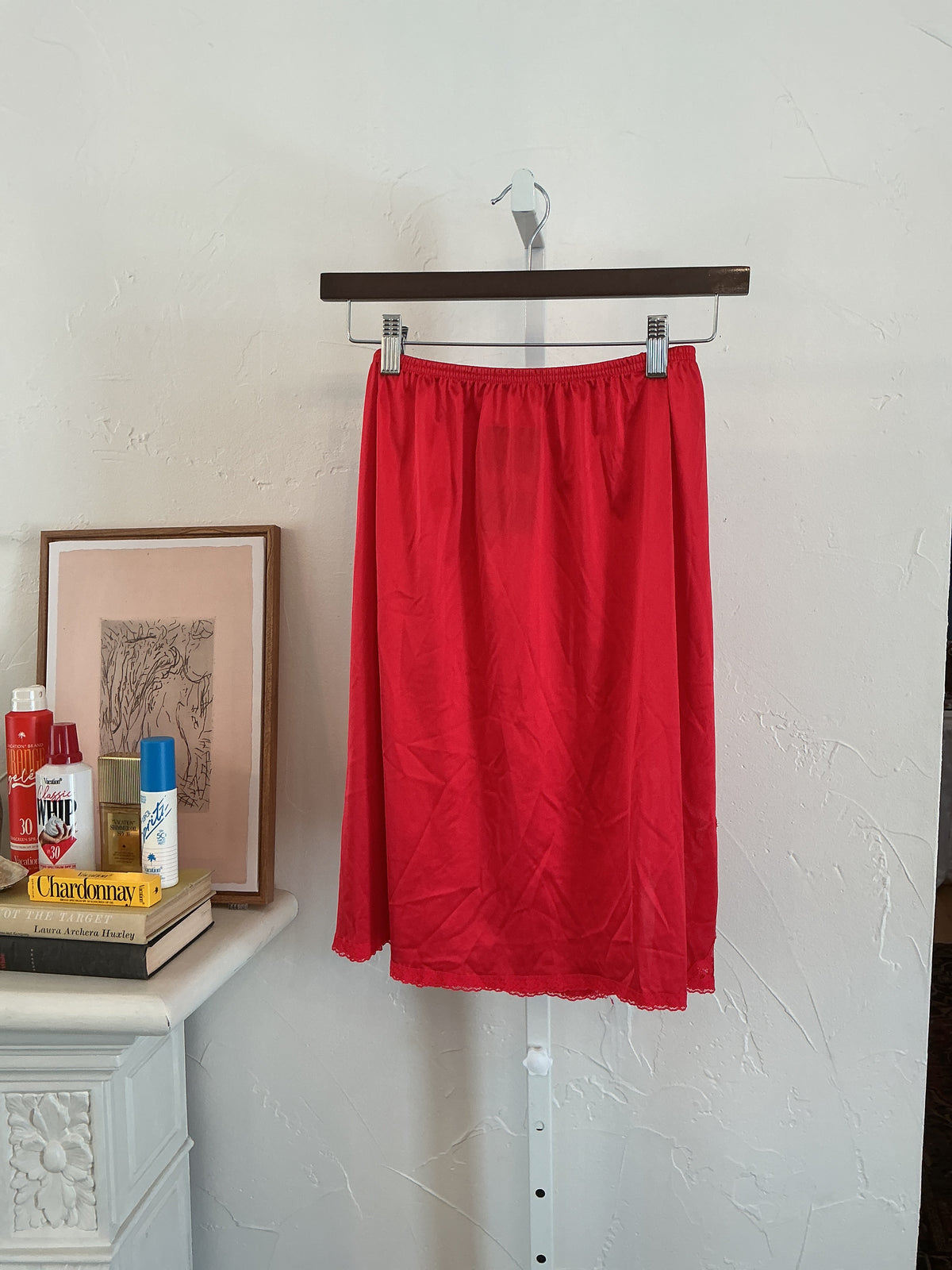 Red silk slip skirt