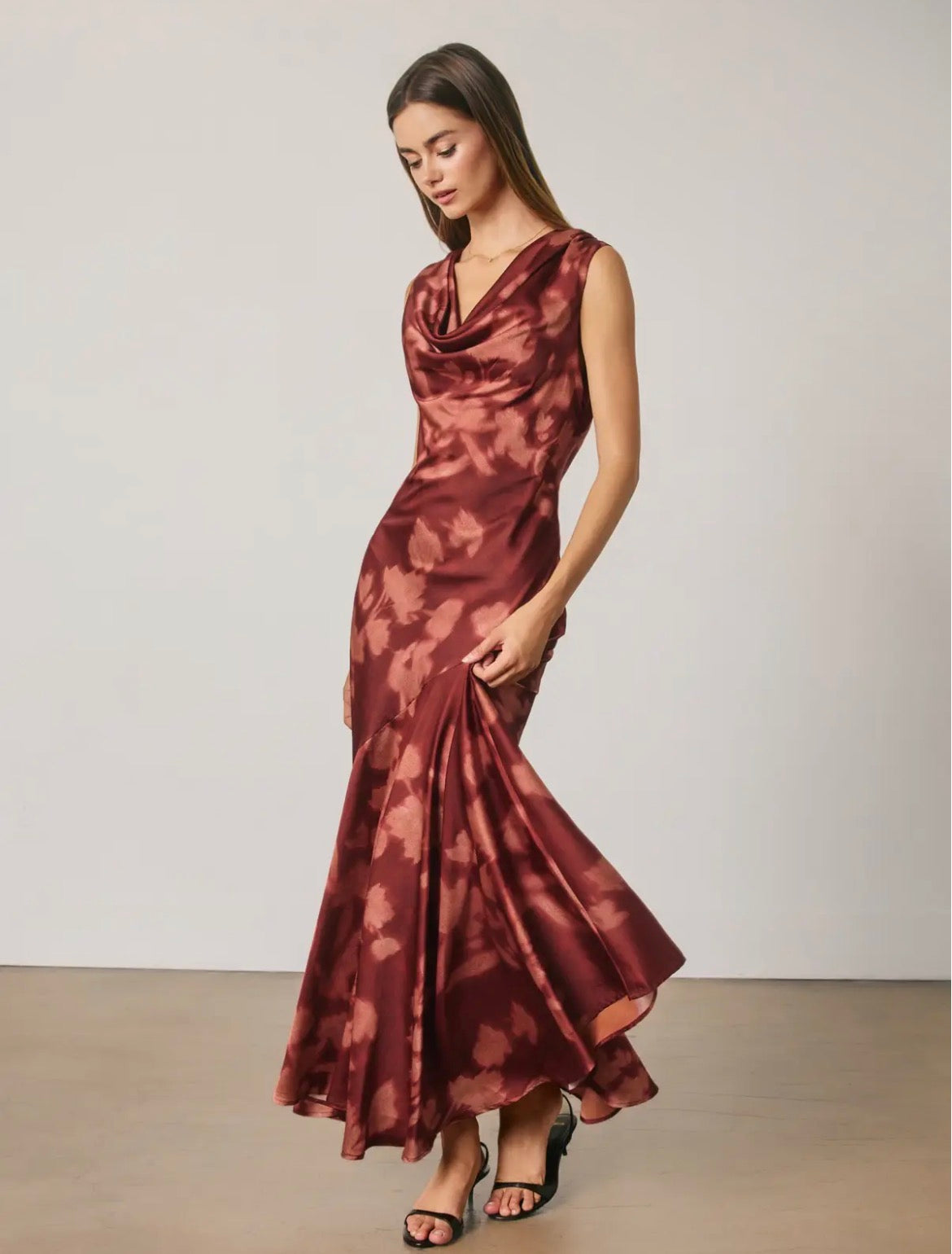 Kaia Abstract Cowl Neck Maxi Dress