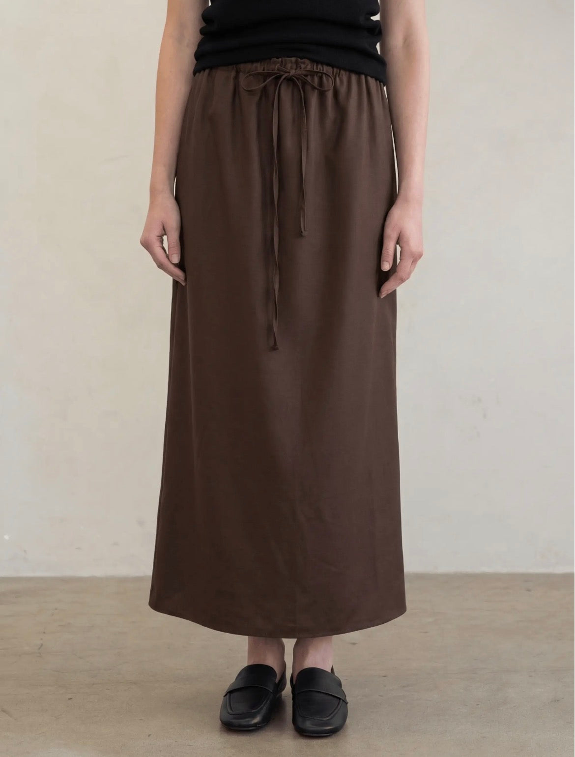 Satin Drawstring Midi Skirt