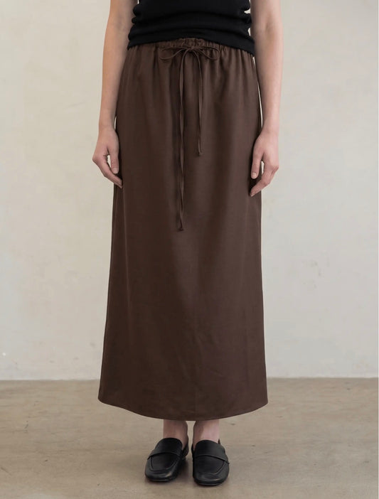 Satin Drawstring Midi Skirt