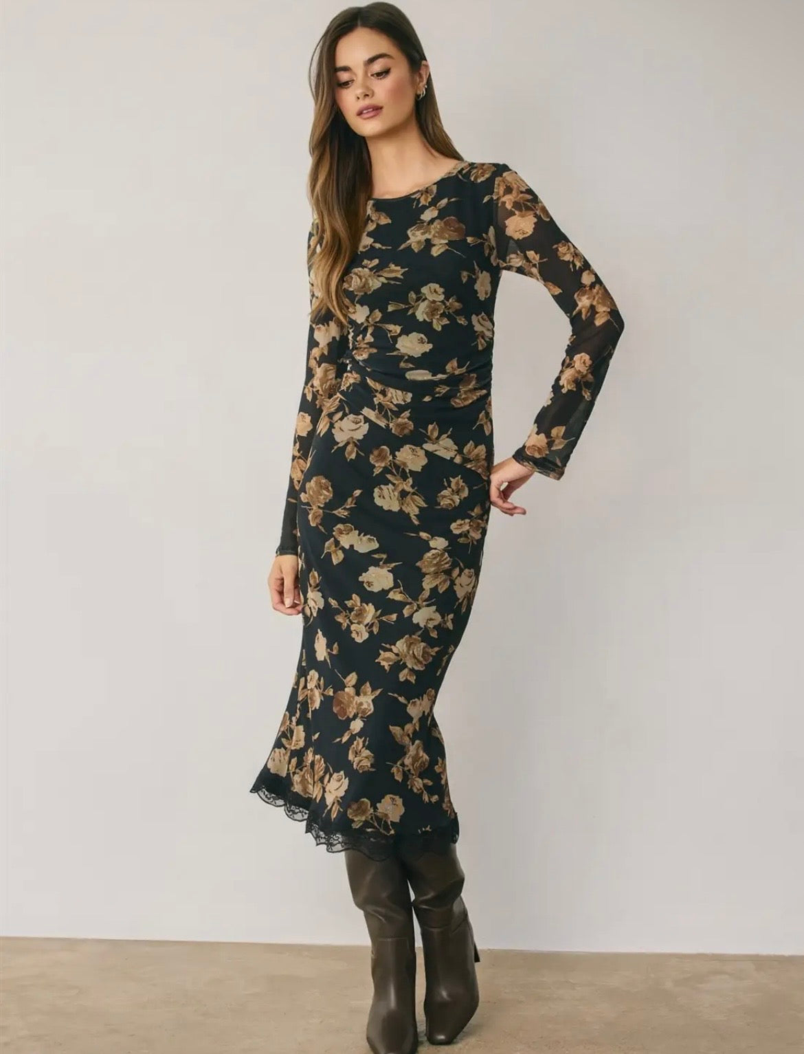 Zuri Vintage Floral Mesh Asymmetrical Top