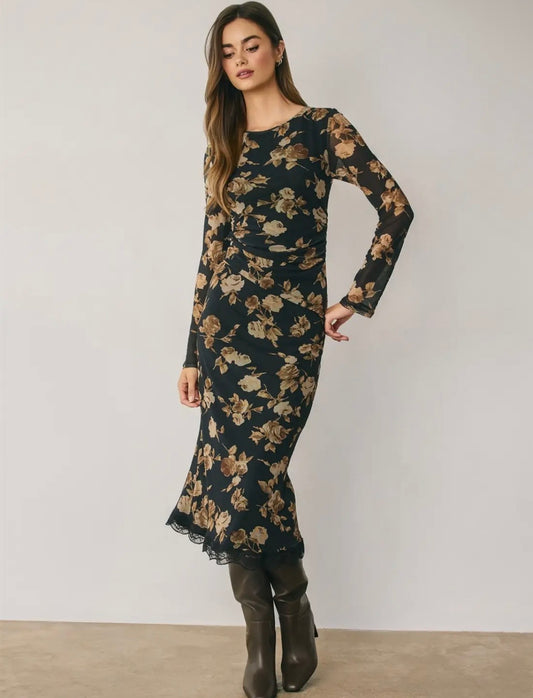 Zuri Vintage Floral Mesh Asymmetrical Top