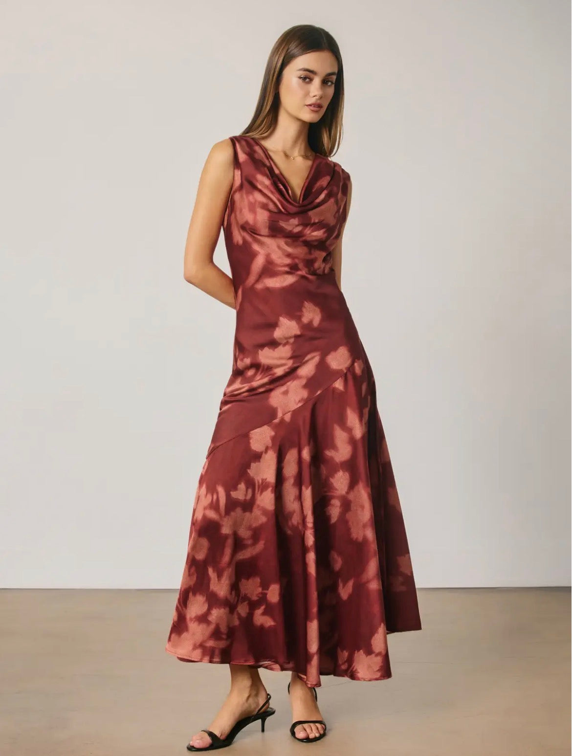 Kaia Abstract Cowl Neck Maxi Dress