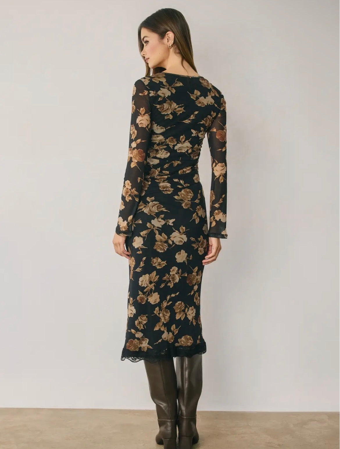 Zuri Vintage Floral Mesh Asymmetrical Top