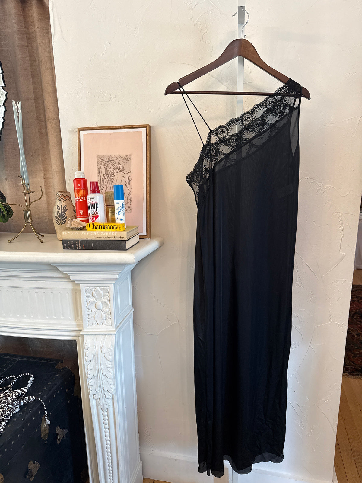 Black Sheer Lace One Shoulder Maxi Slip