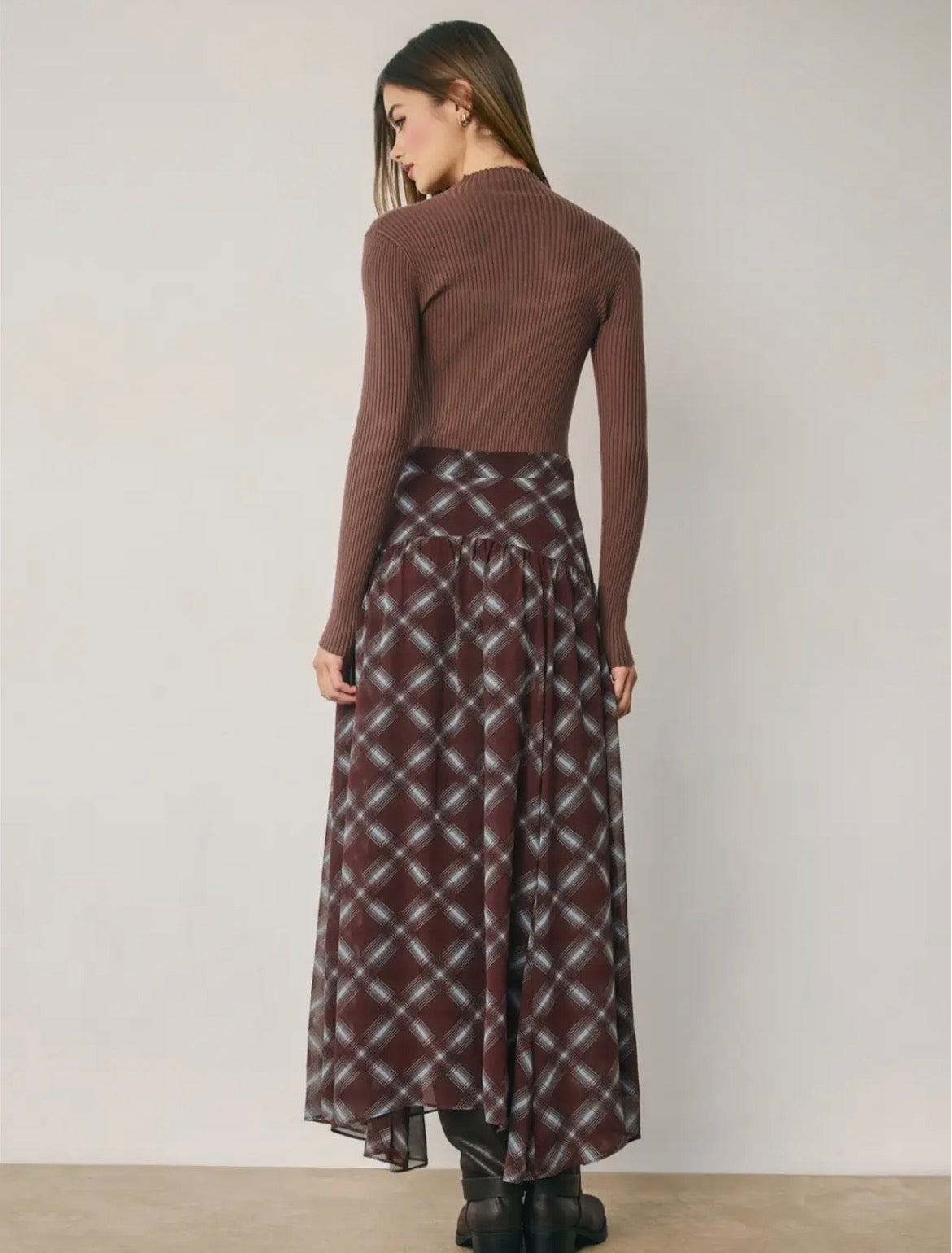 Rowan Plaid Chiffon Asymmetrical Maxi Skirt