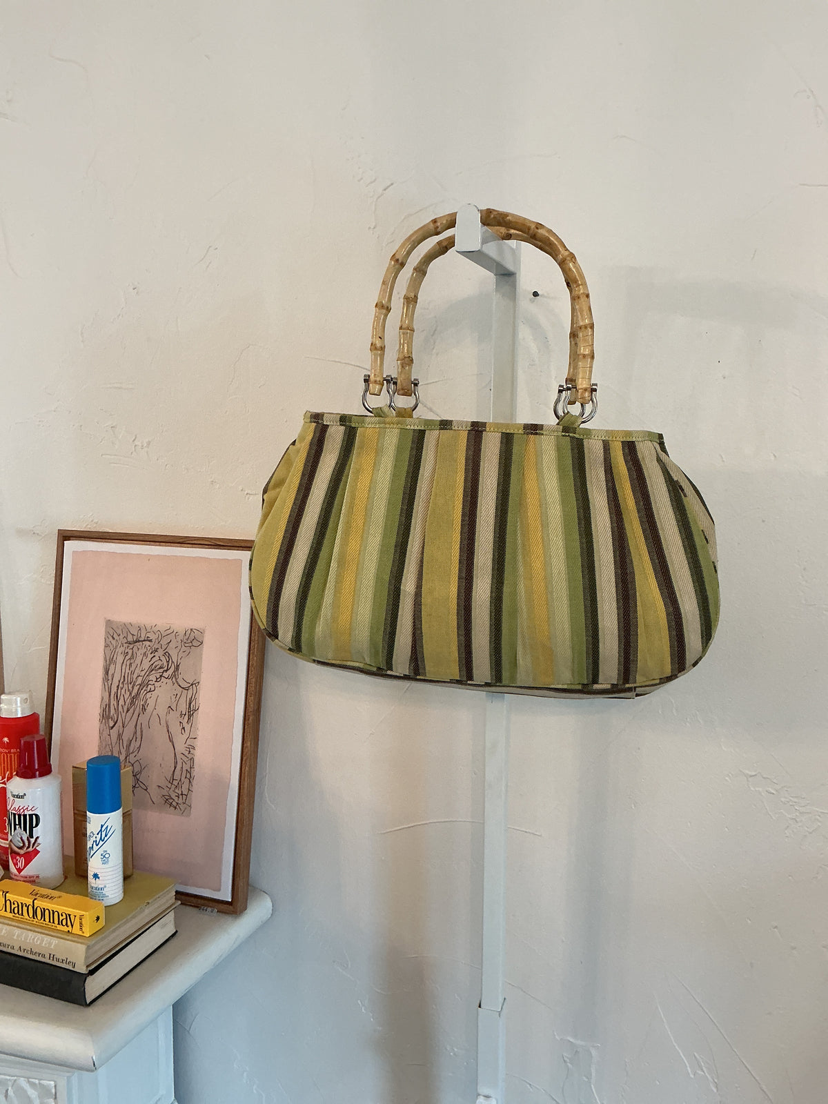 Green stripe bamboo purse