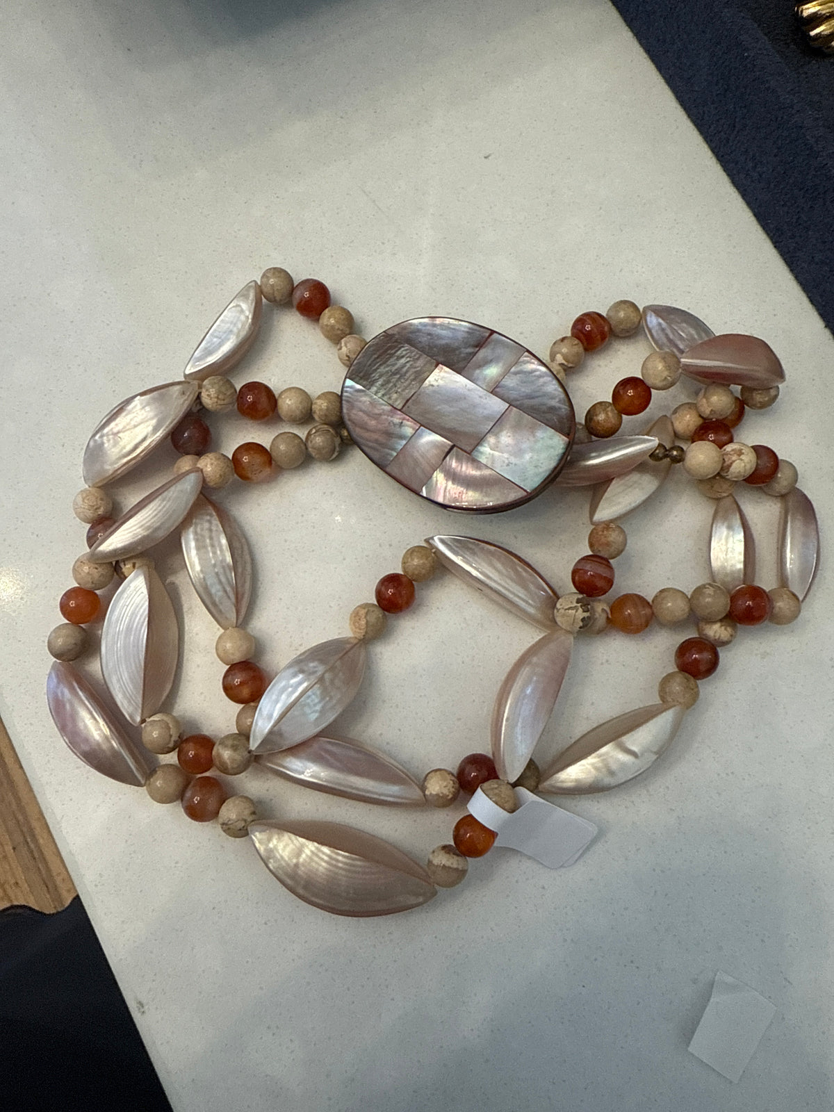 Beaded Shell Detail Statement Necklace