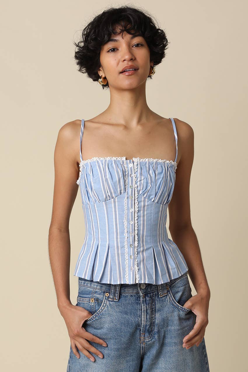 Dolly Blue Pinstripe Corset Cami