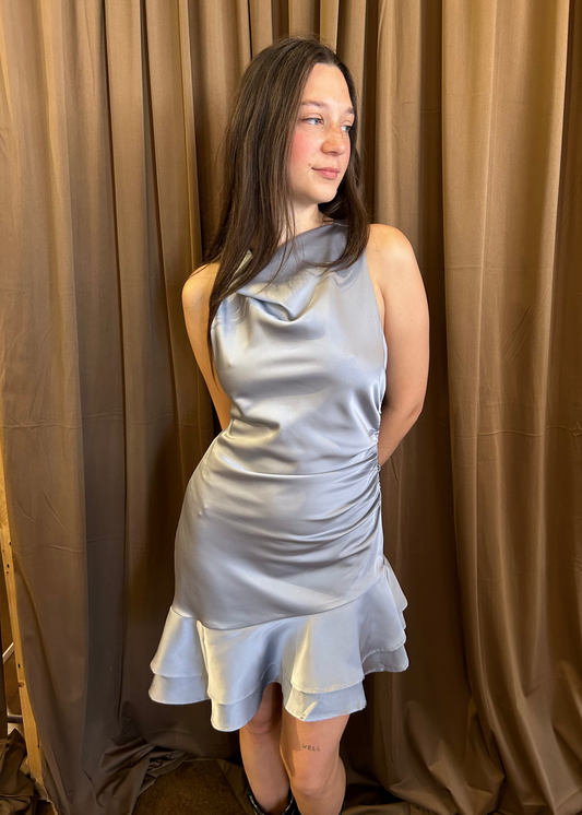 Mia Halter Asymmetric Short Satin Dress