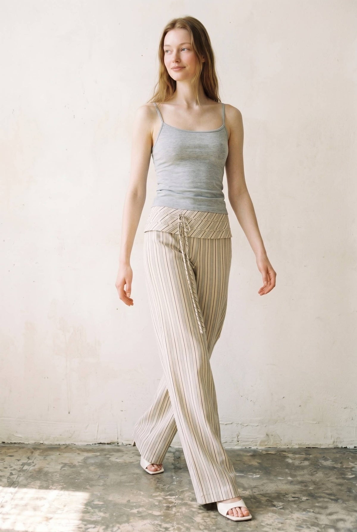 Caro Striped Folded Waist Wrap Pants