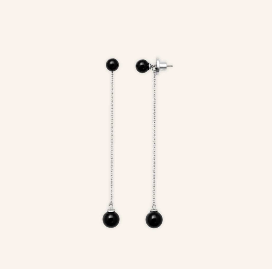 Eclipse Chain Drop Earrings - Black Onyx