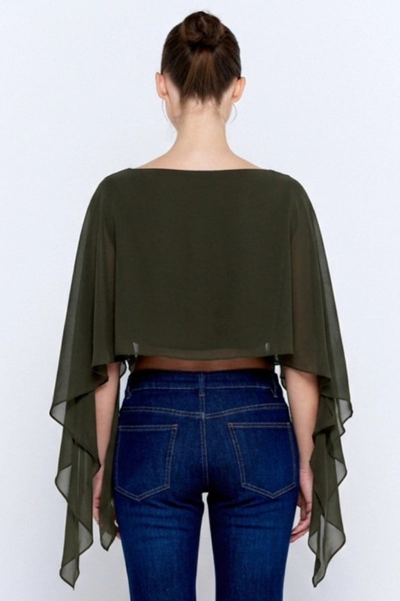 Iris Sheer One-Shoulder Drape Crop Top